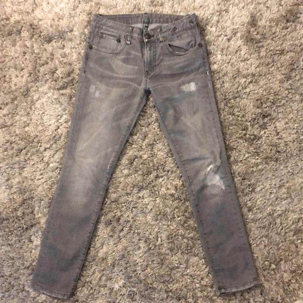 R13 Light Gray distressed skinny jeans 26. Fits closer to 24.